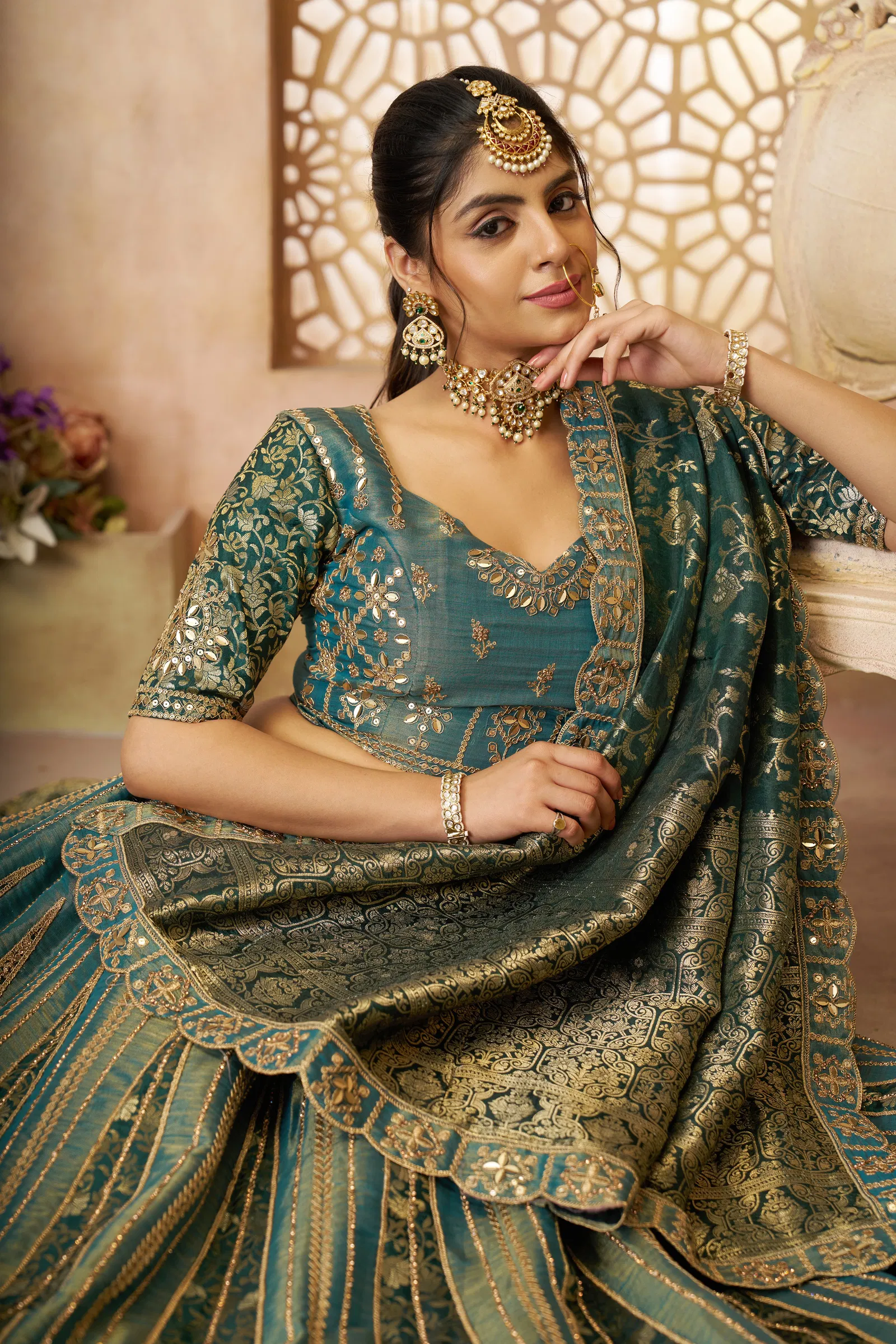 Kf 61 Green Net And Tissue Bridal Lehenga Wholesale Price In Surat

